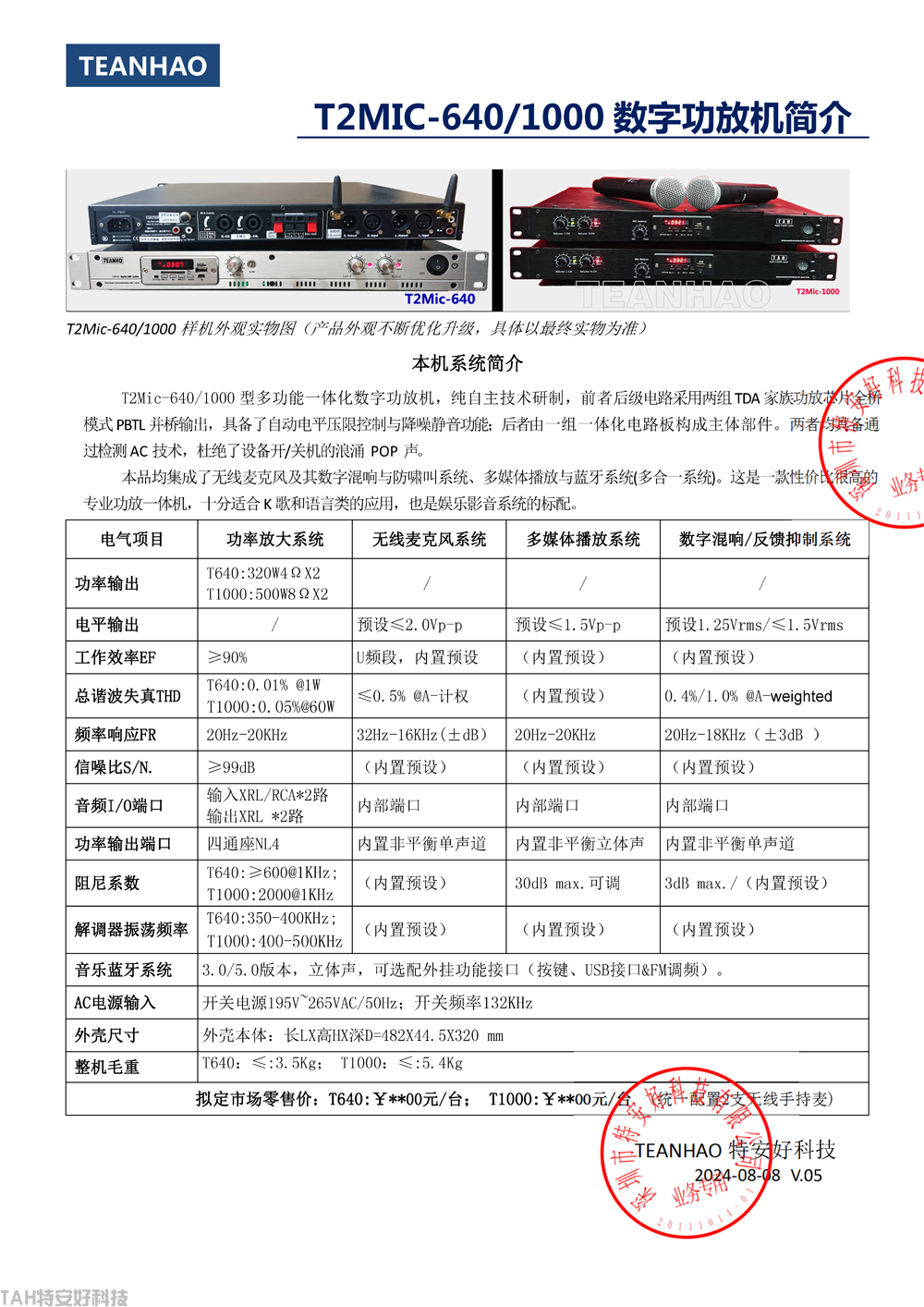 T2Mic-640/1000機(jī)架式專業(yè)數(shù)字功放一體機(jī)(圖2)